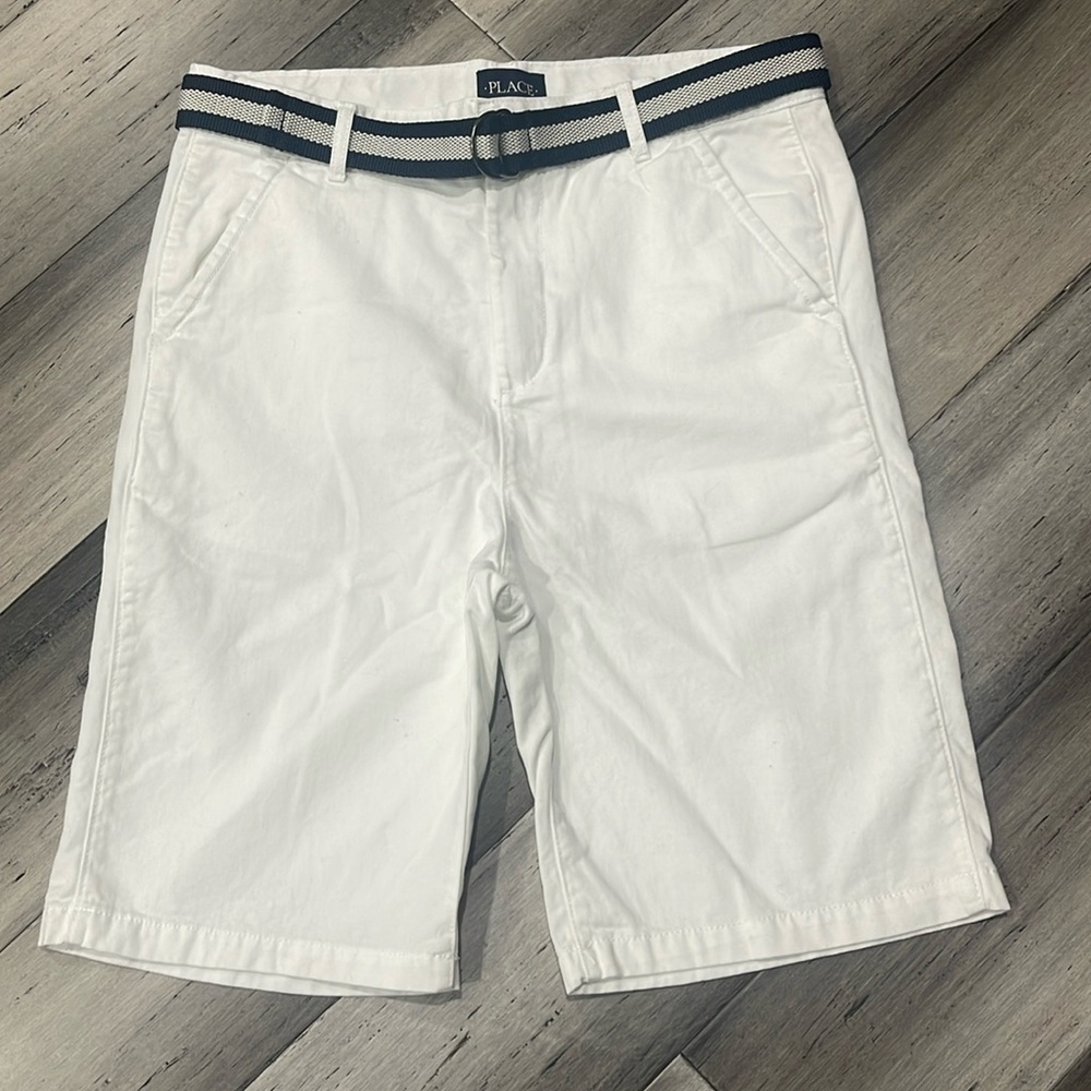 The Children's Place Boys White Casual Chino Shorts Belted Flat Front Size 16